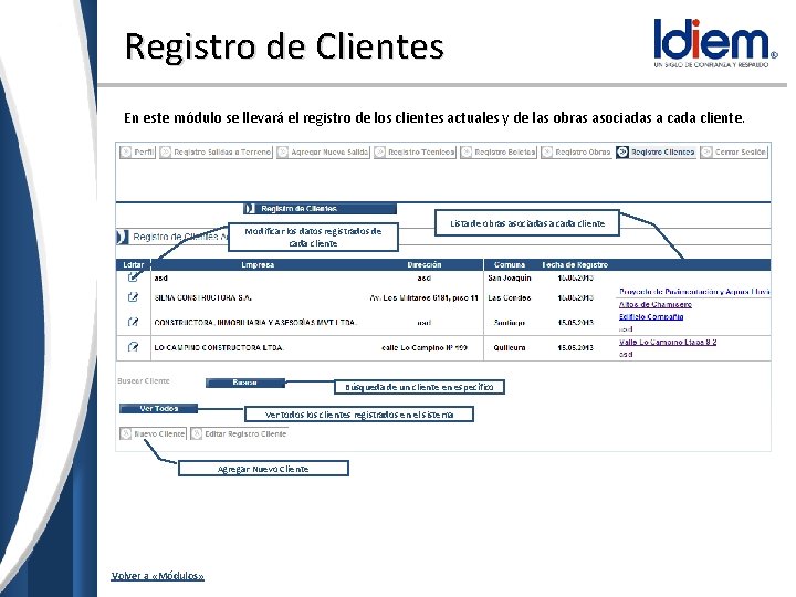 Registro de Clientes En este módulo se llevará el registro de los clientes actuales