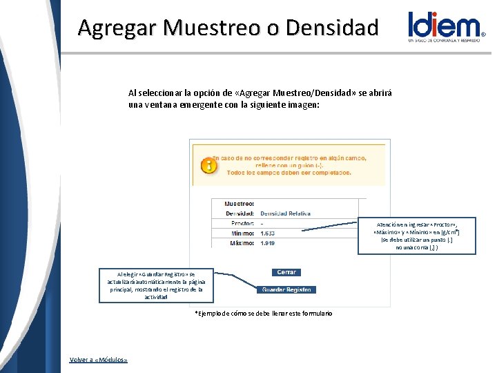 Agregar Muestreo o Densidad Al seleccionar la opción de «Agregar Muestreo/Densidad» se abrirá una