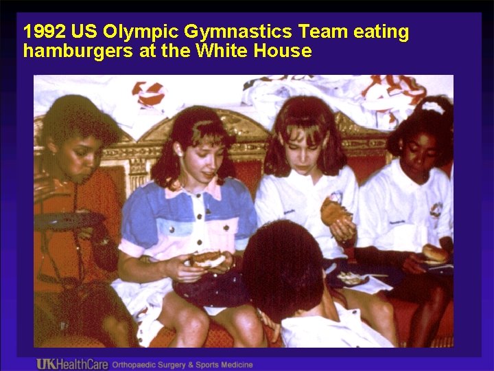 1992 US Olympic Gymnastics Team eating hamburgers at the White House 