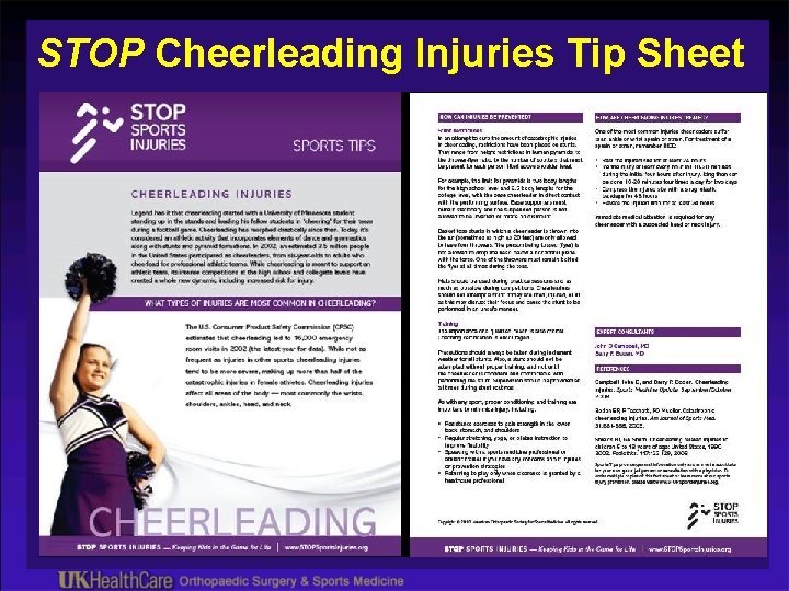 STOP Cheerleading Injuries Tip Sheet 