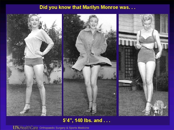 Did you know that Marilyn Monroe was. . . 5’ 4”, 140 lbs. and.