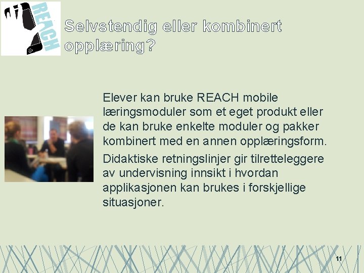 Selvstendig eller kombinert opplæring? Elever kan bruke REACH mobile læringsmoduler som et eget produkt