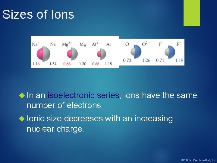 Sizes of Ions In an isoelectronic series, ions have the same number of electrons.