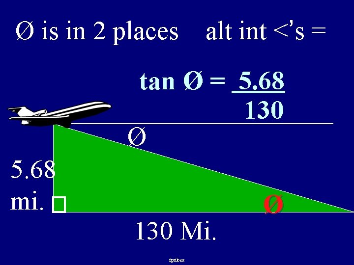 Ø is in 2 places alt int <’s = tan Ø = 5. 68