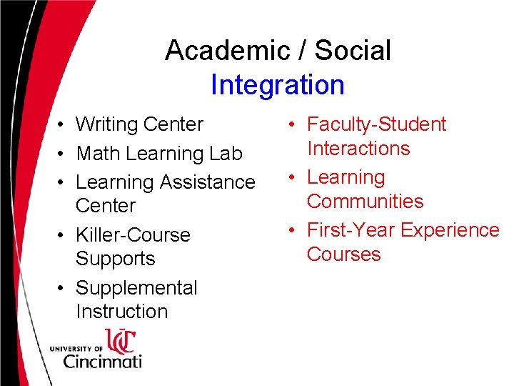 Academic / Social Integration • Writing Center • Math Learning Lab • Learning Assistance