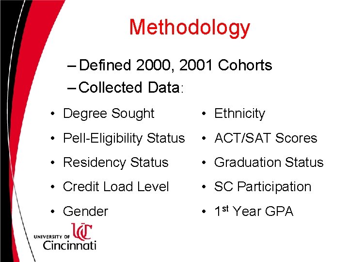 Methodology – Defined 2000, 2001 Cohorts – Collected Data: • Degree Sought • Ethnicity