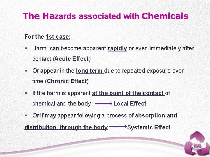 The Hazards associated with Chemicals For the 1 st case; § Harm can become