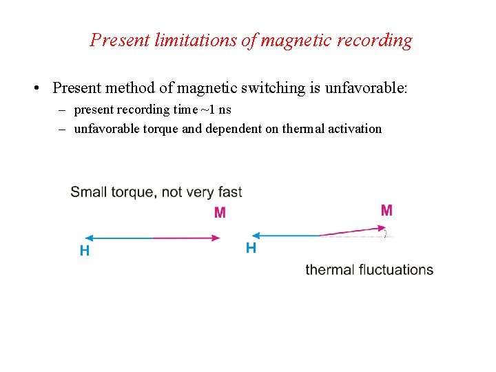 Present limitations of magnetic recording • Present method of magnetic switching is unfavorable: –