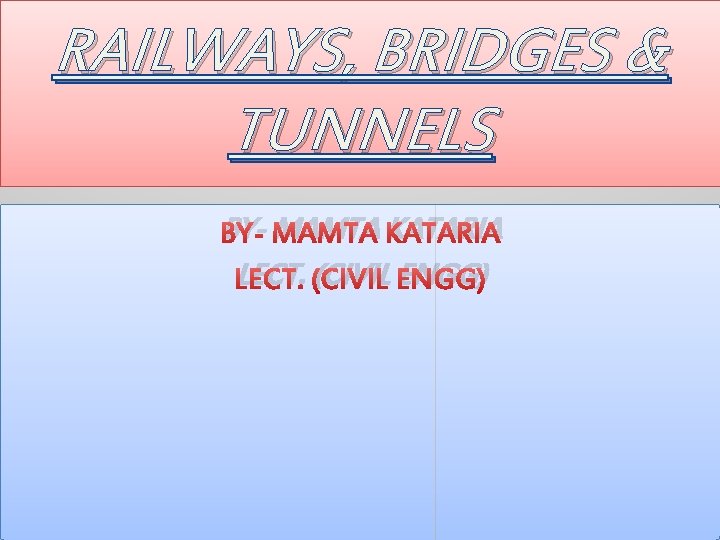 RAILWAYS, BRIDGES & TUNNELS BY- MAMTA KATARIA LECT. (CIVIL ENGG) 