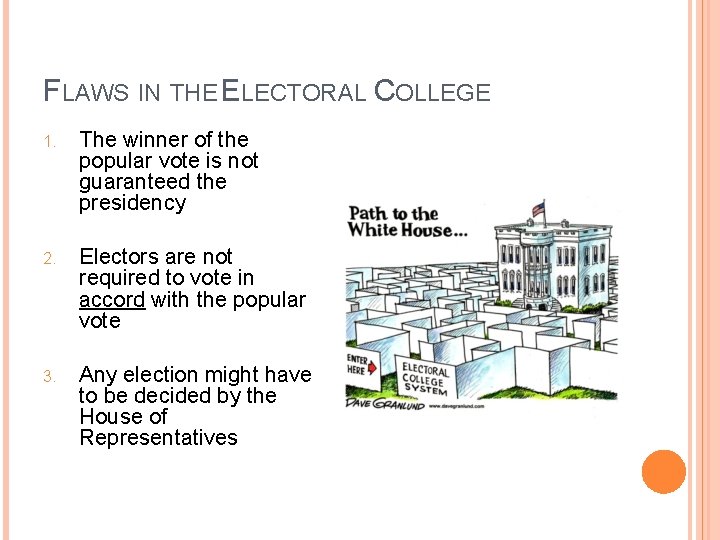 FLAWS IN THE ELECTORAL COLLEGE 1. The winner of the popular vote is not FLAWS IN THE ELECTORAL COLLEGE 1. The winner of the popular vote is not