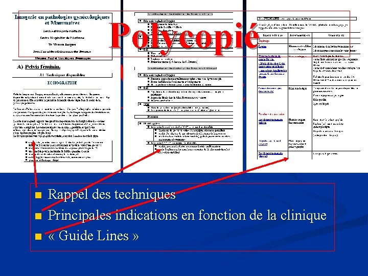 Polycopié Merci n n n Rappel des techniques Principales indications en fonction de la