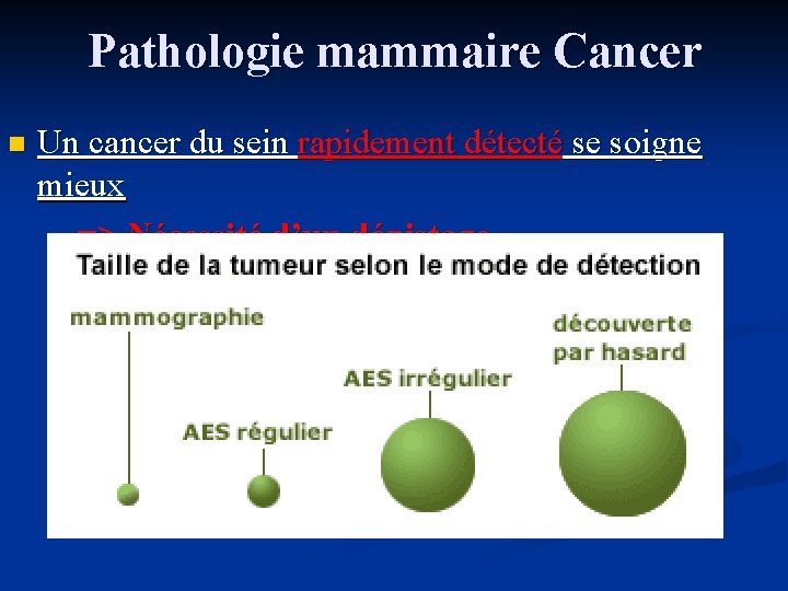 Pathologie mammaire Cancer Un cancer du sein rapidement détecté se soigne mieux => Nécessité