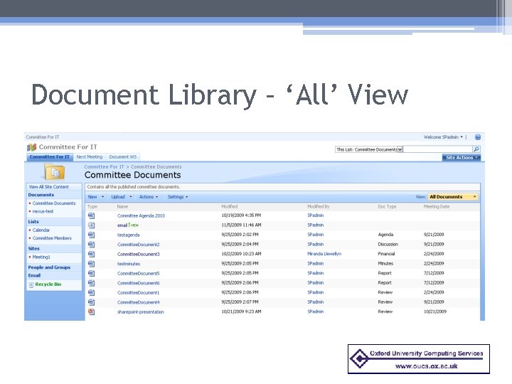 Document Library – ‘All’ View 