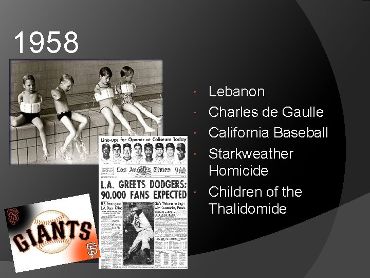 1958 Lebanon Charles de Gaulle California Baseball Starkweather Homicide Children of the Thalidomide 