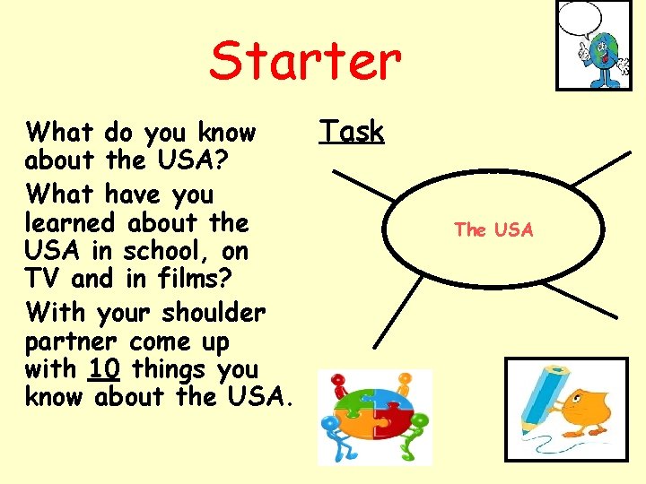 Starter Task What do you know about the USA? What have you learned about