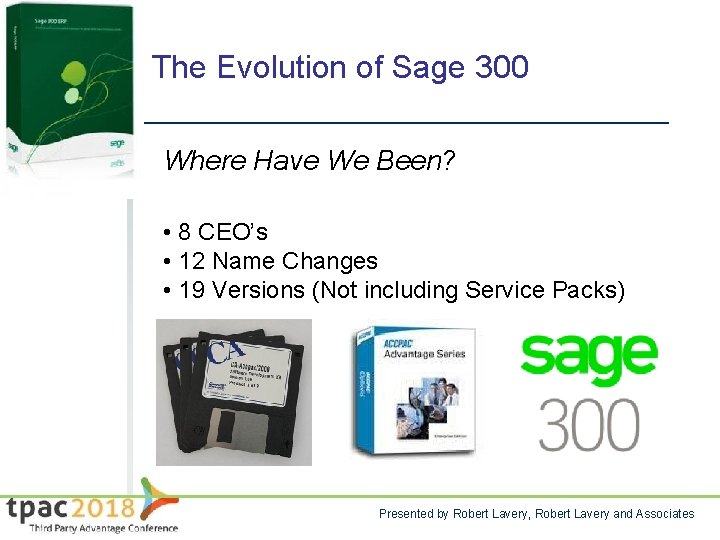 The Evolution of Sage 300 Where Have We Been? • 8 CEO’s • 12