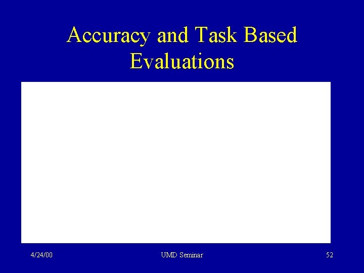 Accuracy and Task Based Evaluations 4/24/00 UMD Seminar 52 