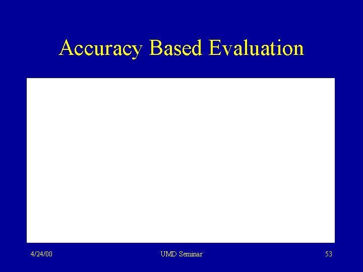 Accuracy Based Evaluation 4/24/00 UMD Seminar 53 