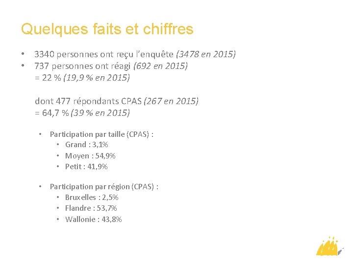 Quelques faits et chiffres • 3340 personnes ont reçu l’enquête (3478 en 2015) •