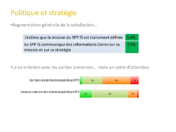 Politique et stratégie • Augmentation générale de la satisfaction. . . • La co-création