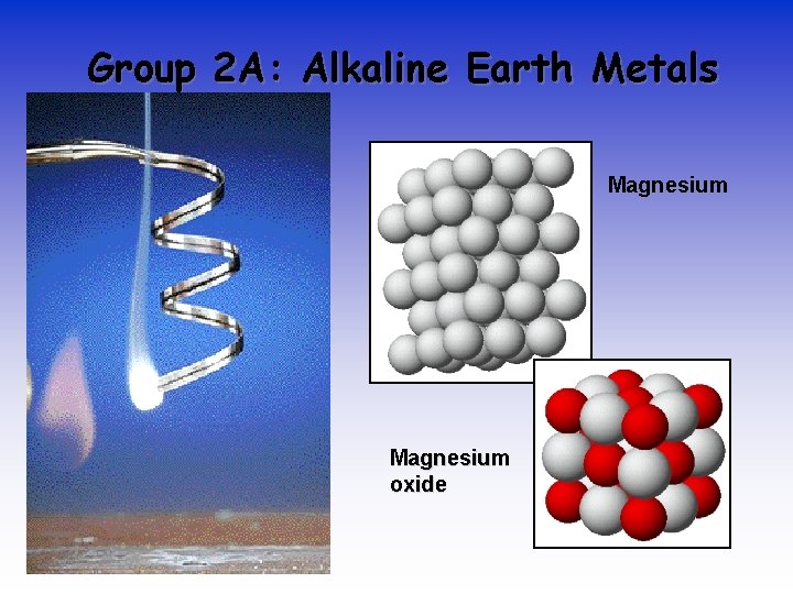 Group 2 A: Alkaline Earth Metals Magnesium oxide 