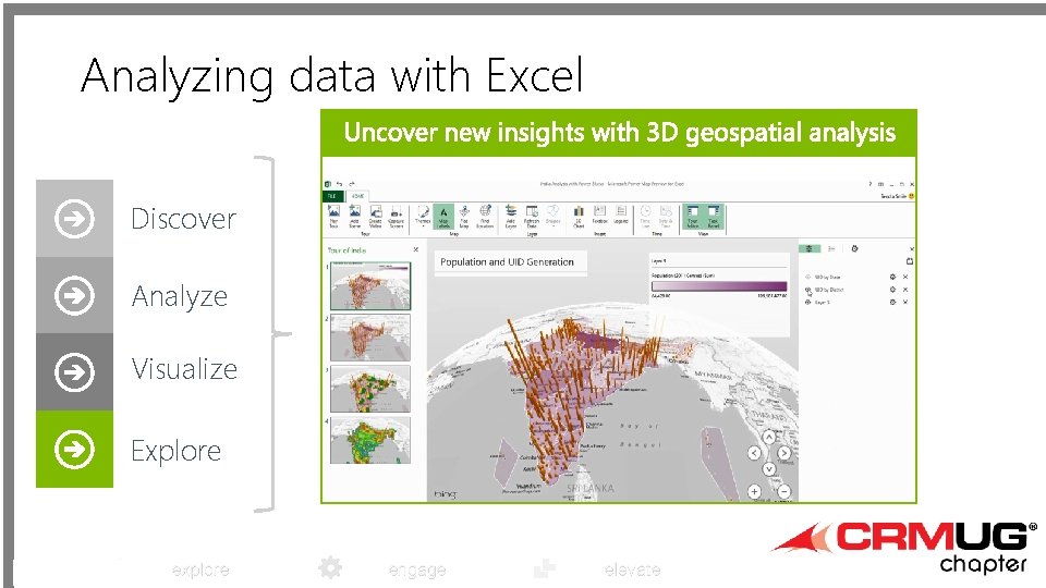Analyzing data with Excel Discover Analyze Visualize Explore engage elevate 