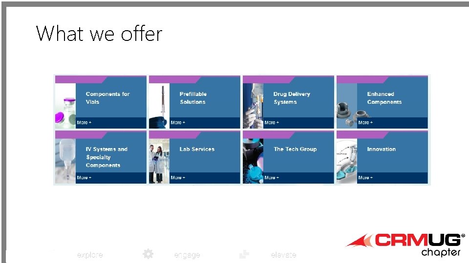 What we offer explore engage elevate 