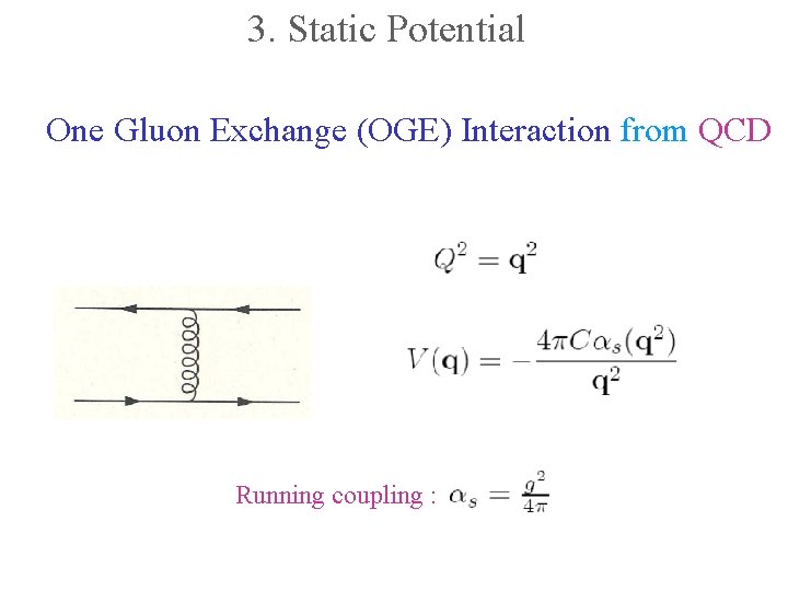 3. Static Potential One Gluon Exchange (OGE) Interaction from QCD Running coupling : 