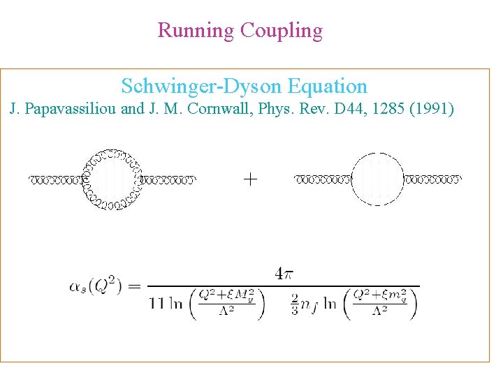 Running Coupling Schwinger-Dyson Equation J. Papavassiliou and J. M. Cornwall, Phys. Rev. D 44,