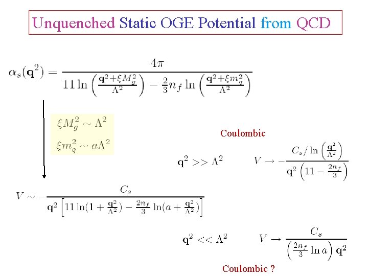 Unquenched Static OGE Potential from QCD Coulombic ? 