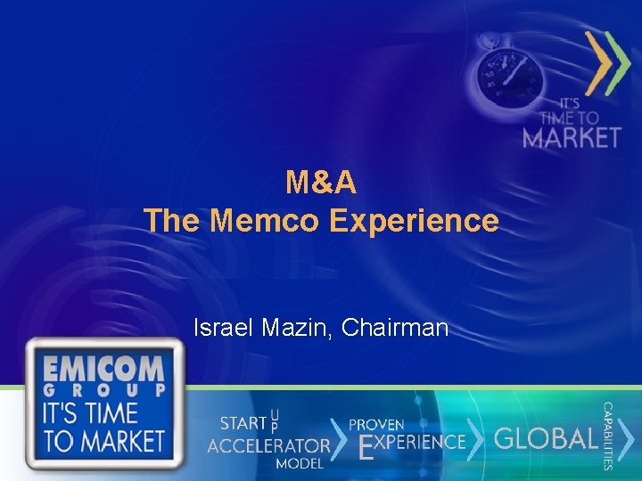M&A The Memco Experience Israel Mazin, Chairman 