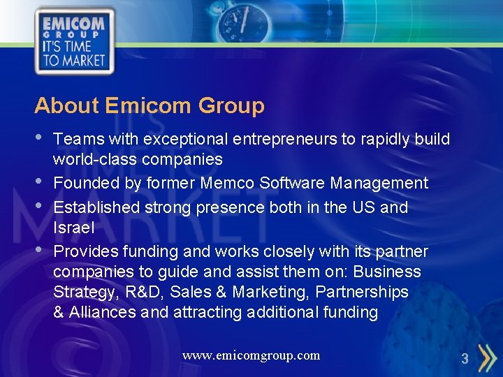 About Emicom Group • Teams with exceptional entrepreneurs to rapidly build • • •