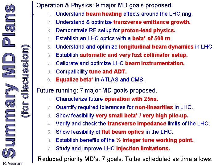 1. 2. 3. 4. (for discussion) Summary MD Plans Operation & Physics: 9 major