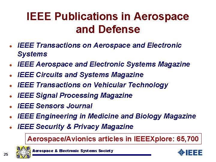 IEEE Publications in Aerospace and Defense l l l l IEEE Transactions on Aerospace