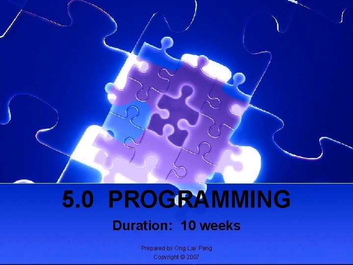 5. 0 PROGRAMMING Duration: 10 weeks Prepared by Ong Lay Peng Copyright © 2007