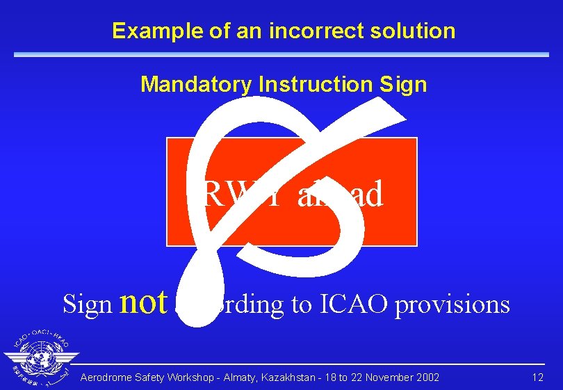 Example of an incorrect solution Mandatory Instruction Sign RWY ahead Sign not according to