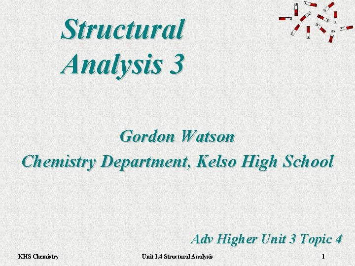 Structural Analysis 3 Gordon Watson Chemistry Department, Kelso High School Adv Higher Unit 3
