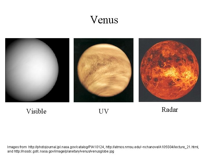 Venus Visible UV Radar Images from http: //photojournal. jpl. nasa. gov/catalog/PIA 10124, http: //atmos.