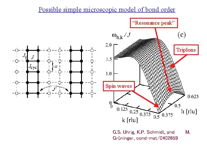 Possible simple microscopic model of bond order “Resonance peak” Triplons Spin waves G. S.