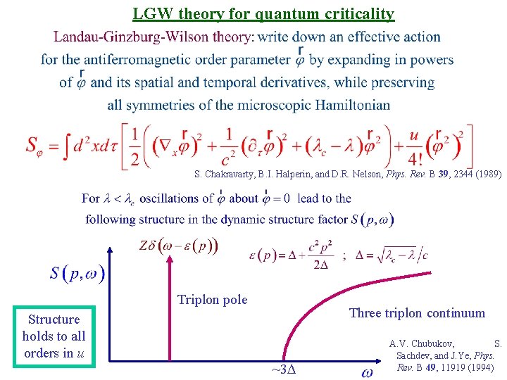 LGW theory for quantum criticality S. Chakravarty, B. I. Halperin, and D. R. Nelson,