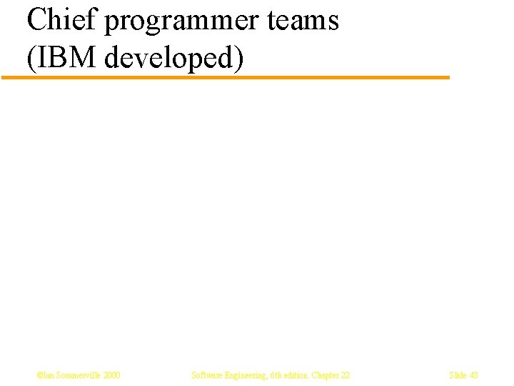 Chief programmer teams (IBM developed) ©Ian Sommerville 2000 Software Engineering, 6 th edition. Chapter