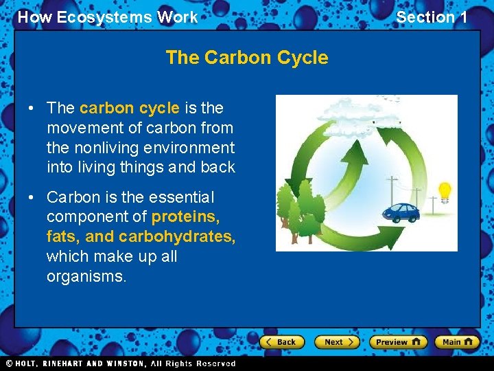 How Ecosystems Work The Carbon Cycle • The carbon cycle is the movement of