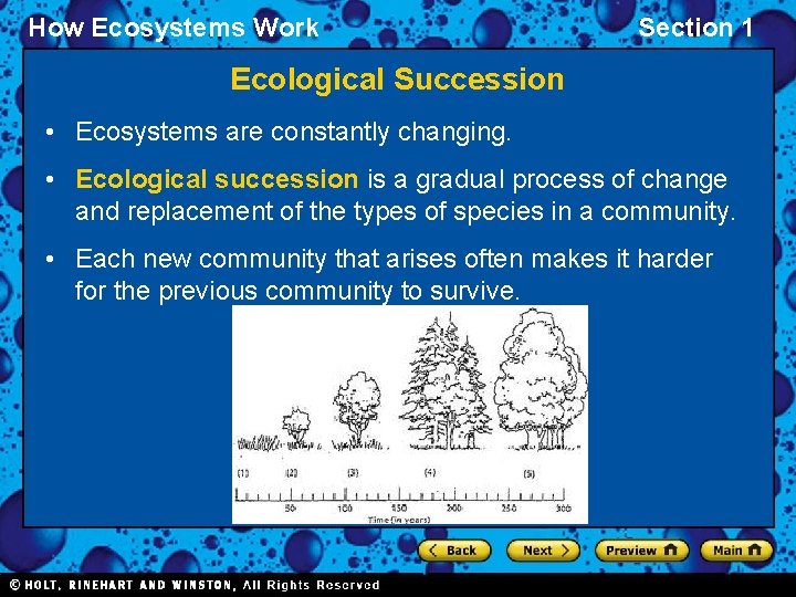 How Ecosystems Work Section 1 Ecological Succession • Ecosystems are constantly changing. • Ecological