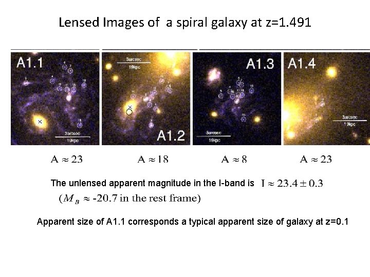 Lensed Images of a spiral galaxy at z=1. 491 The unlensed apparent magnitude in