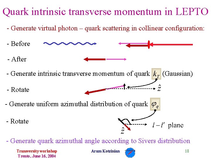 Quark intrinsic transverse momentum in LEPTO - Generate virtual photon – quark scattering in