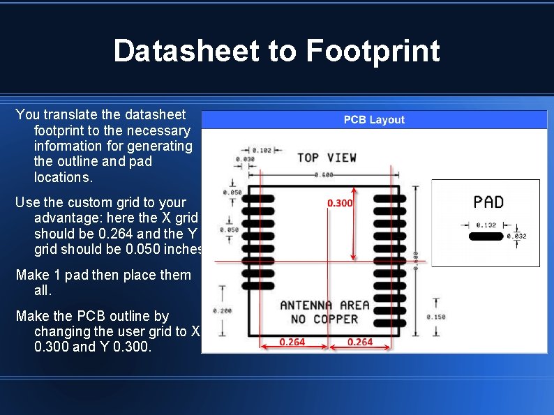 Datasheet to Footprint You translate the datasheet footprint to the necessary information for generating Datasheet to Footprint You translate the datasheet footprint to the necessary information for generating