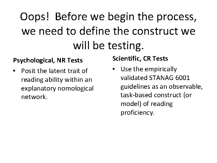 Oops! Before we begin the process, we need to define the construct we will