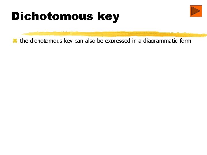 Dichotomous key z the dichotomous key can also be expressed in a diagrammatic form