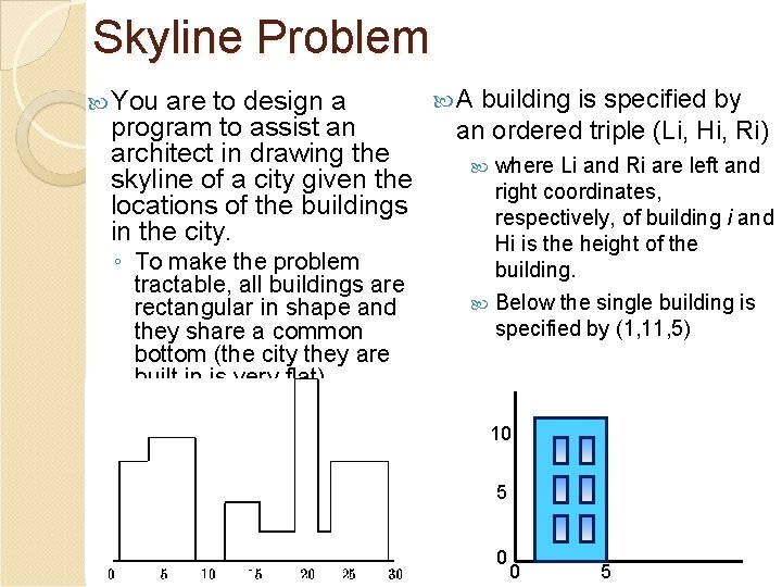 Skyline Problem You are to design a program to assist an architect in drawing