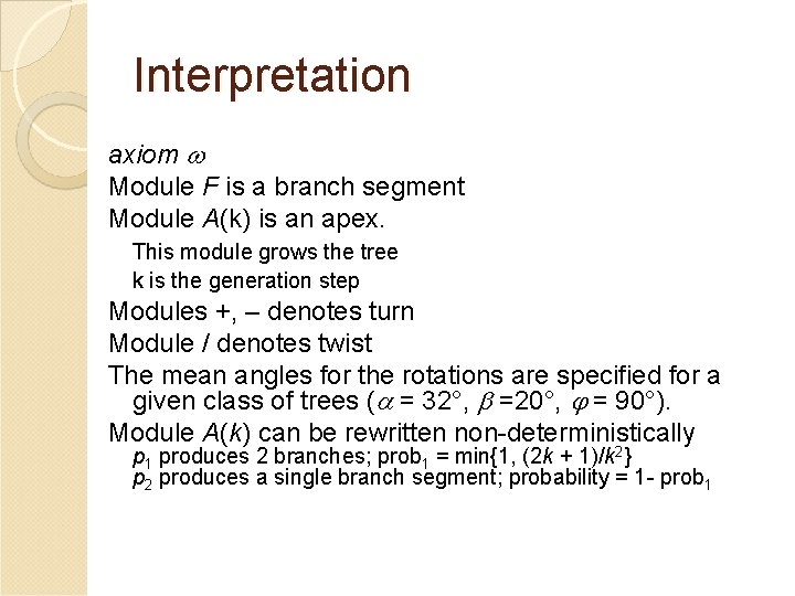 Interpretation axiom Module F is a branch segment Module A(k) is an apex. This